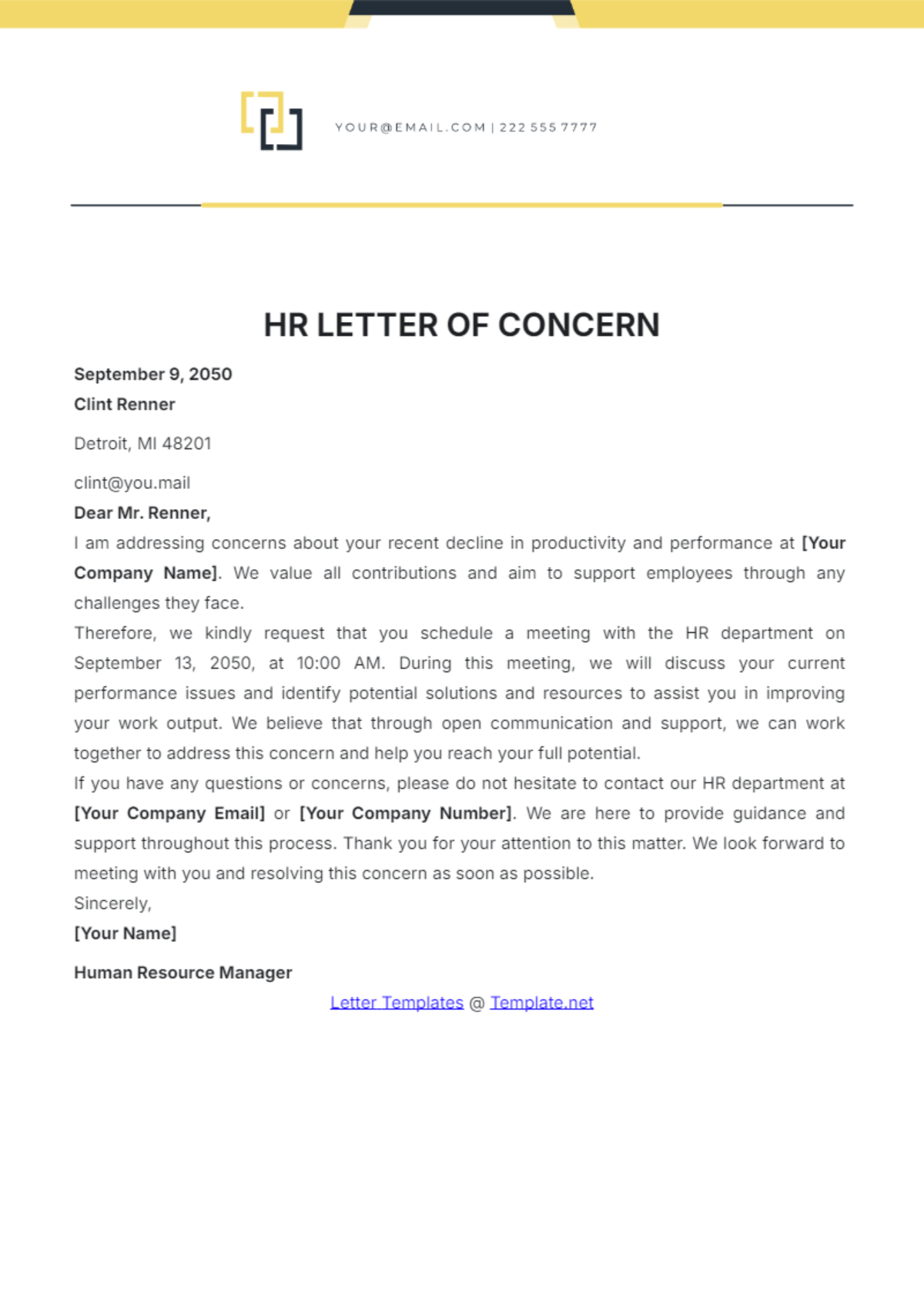 Free HR Letter of Concern Template to Edit Online