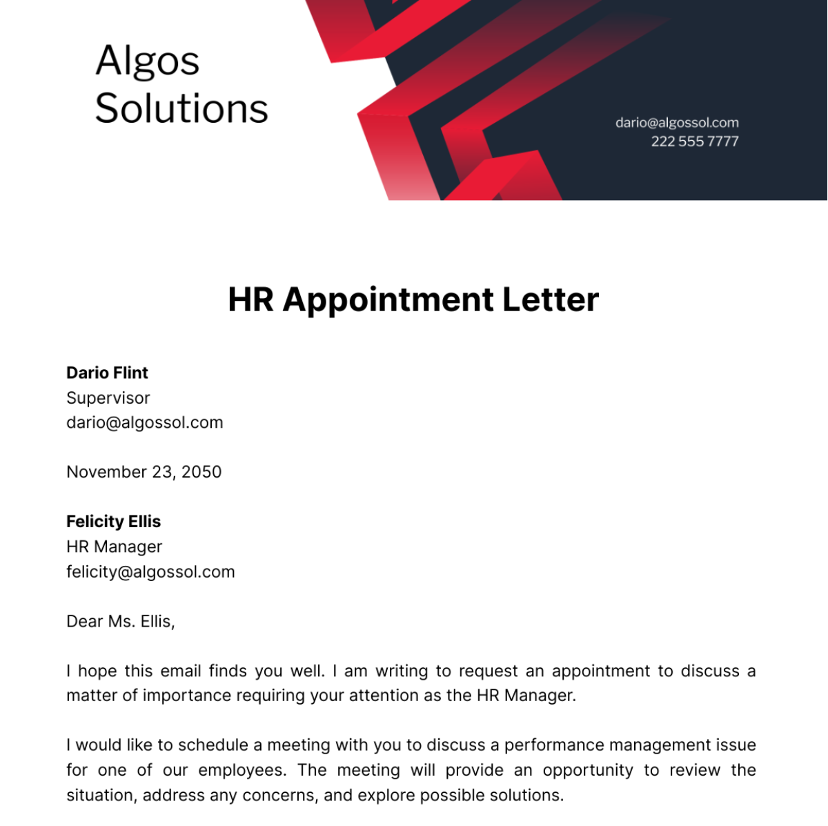 HR Appointment Letter Template