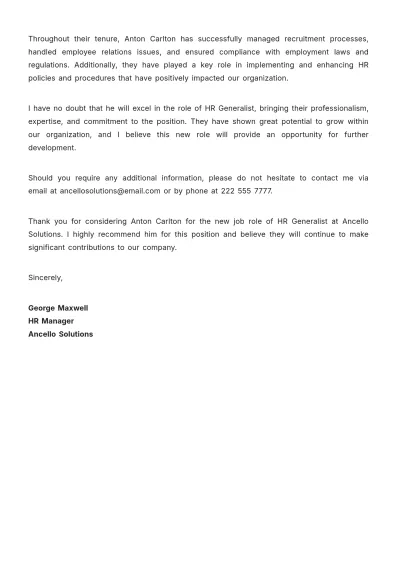 Free HR Recommendation Letter Template to Edit Online