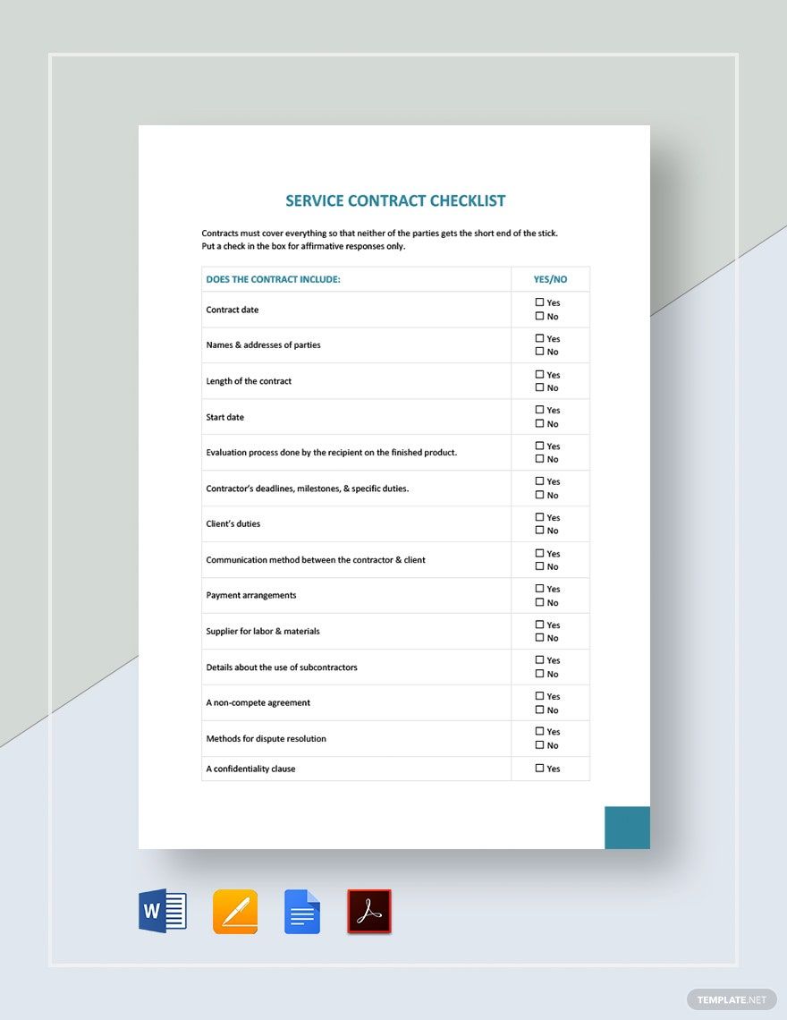 Free Service Contract Checklist Template