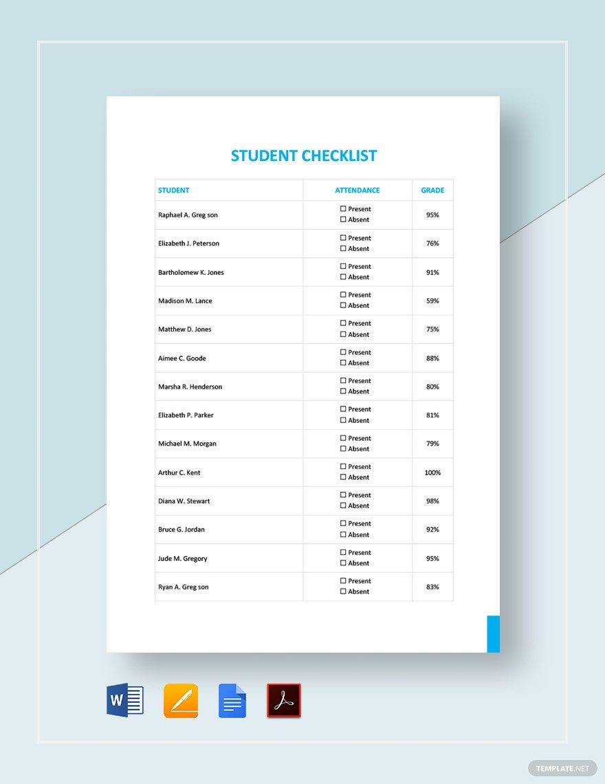 Student Checklist Template