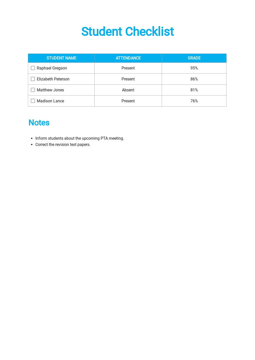 Blank Student Checklist Template Free PDF Google Docs Word Apple 