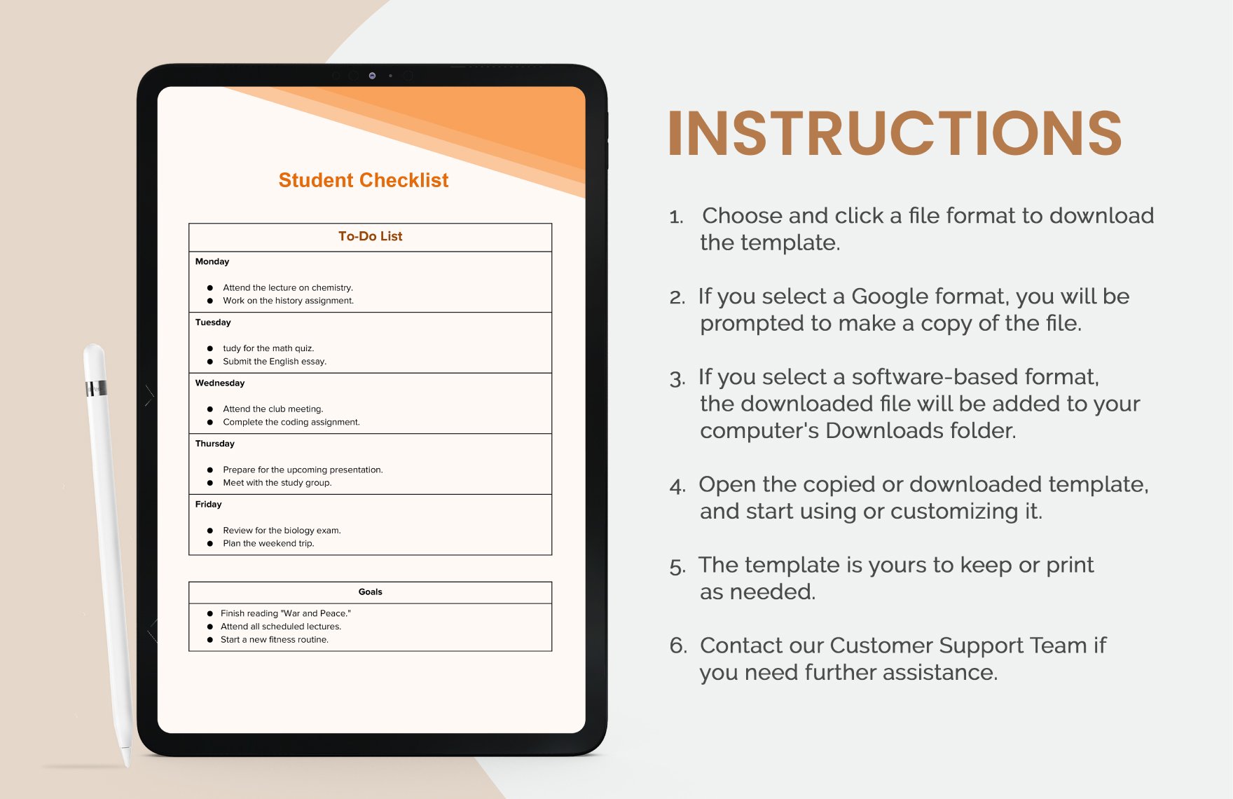 Student Checklist Template