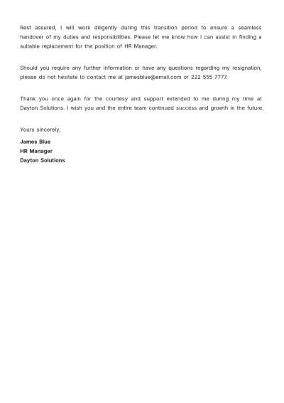 Free Resignation Letter for HR Manager Template to Edit Online