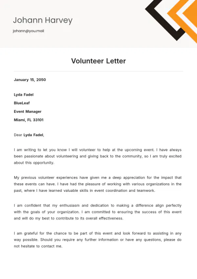 Free Volunteer Letter Template to Edit Online