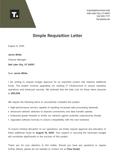 Free Simple Requisition Letter Template to Edit Online