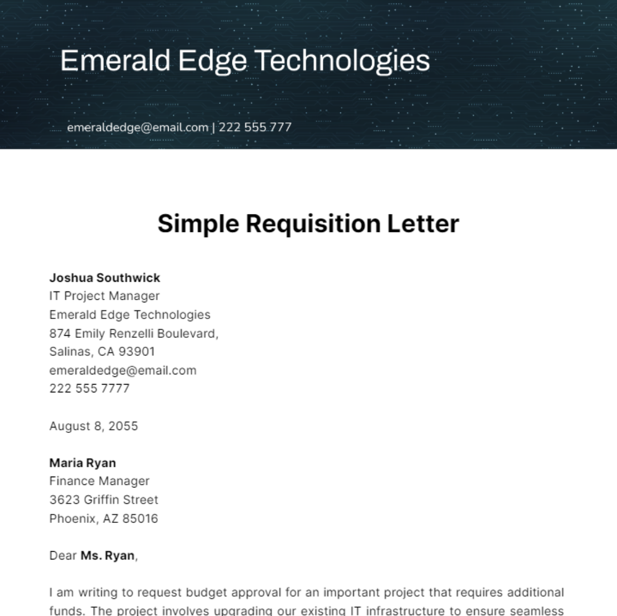 Simple Requisition Letter Template