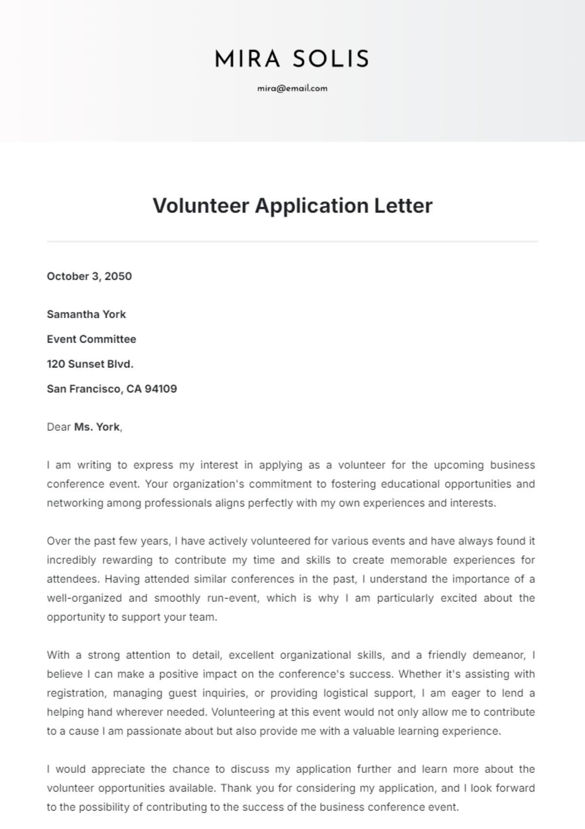 Printable Volunteer Application Letter Template - Edit Online & Download