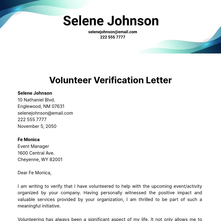 Volunteer Verification Letter Template
