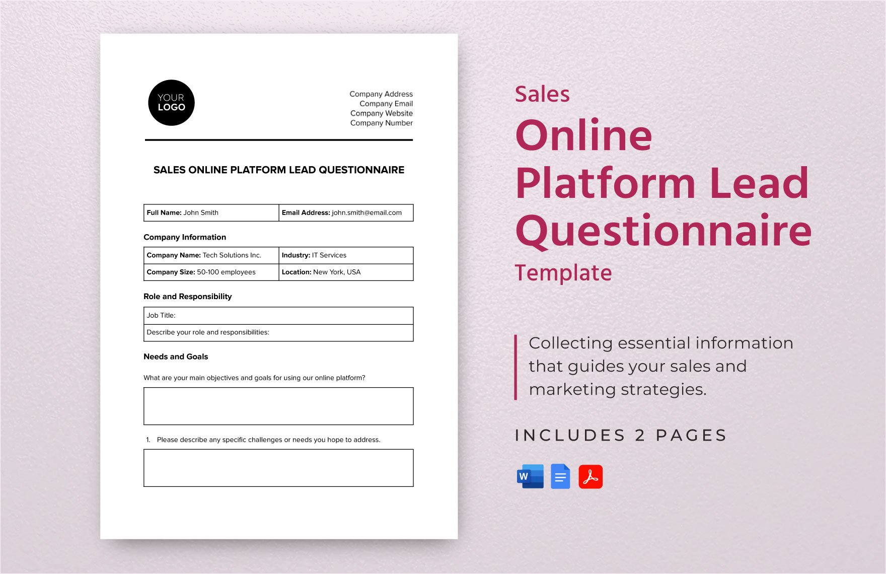 Sales Online Platform Lead Questionnaire Template in Word, Google Docs, PDF