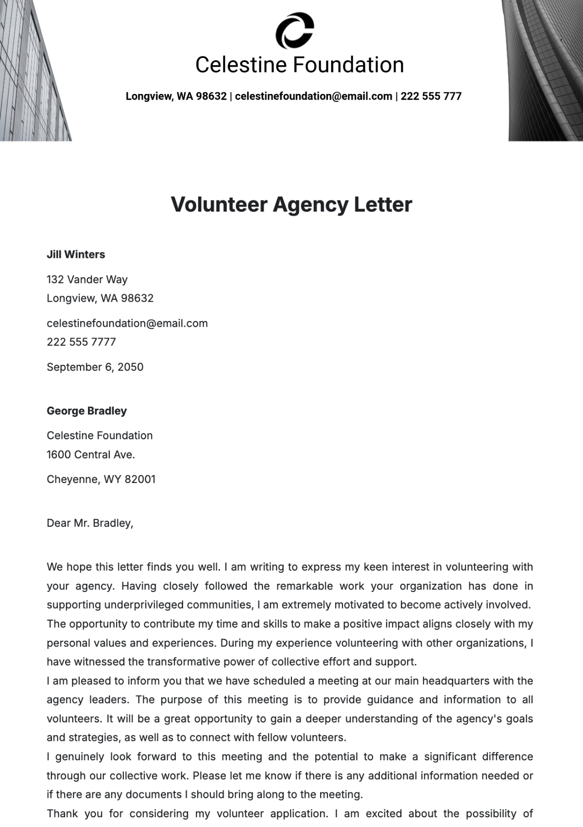 Volunteer Agency Letter Template - Edit Online & Download