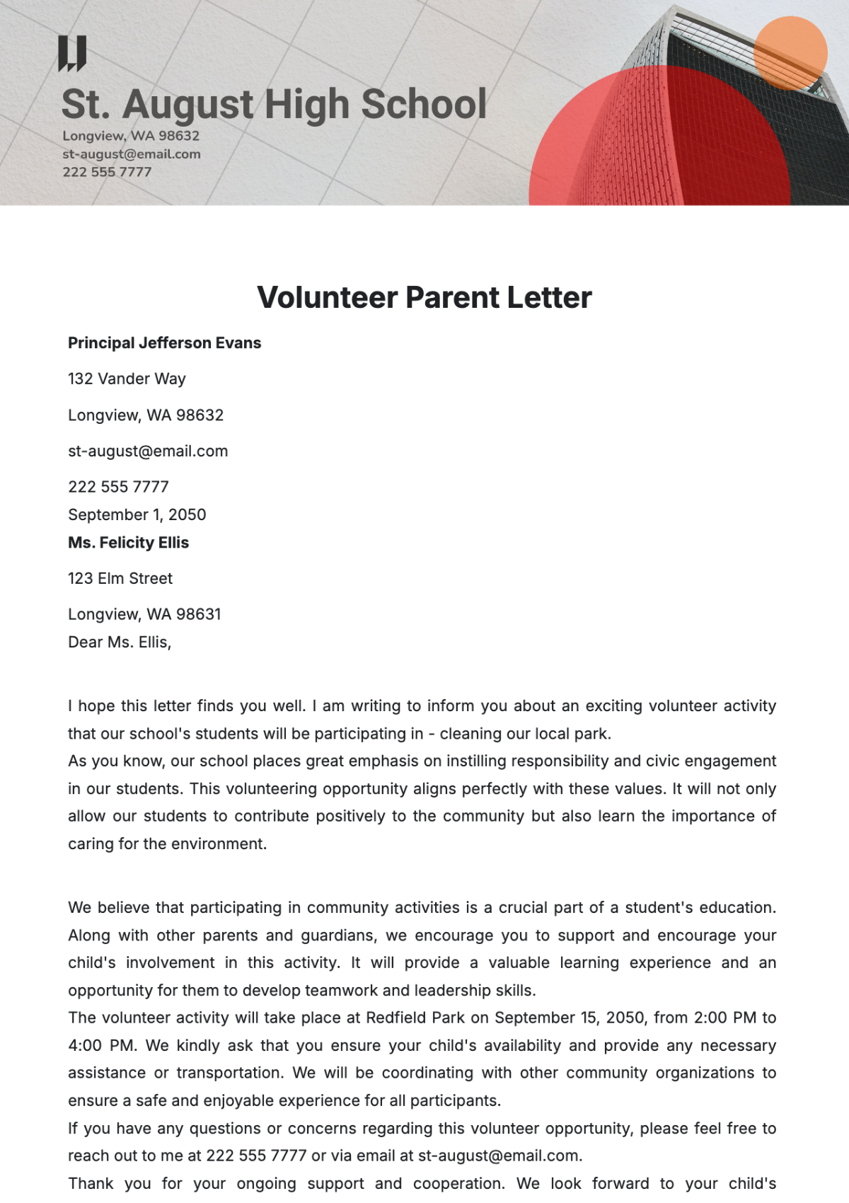 Volunteer Parent Letter Template - Edit Online & Download