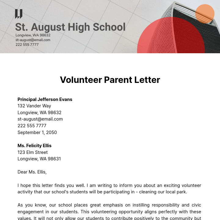 Free Volunteer Parent Letter Template