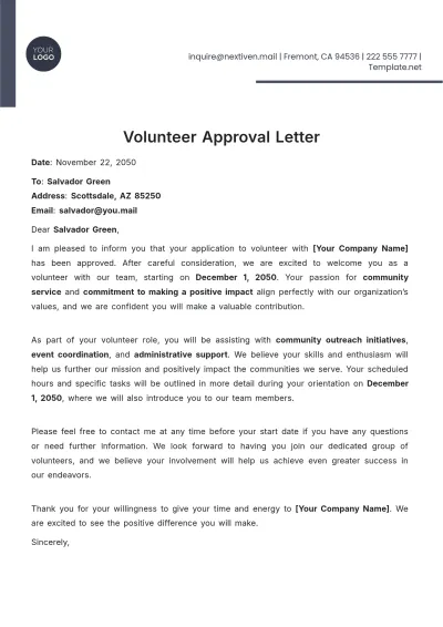 Free Volunteer Approval Letter Template to Edit Online