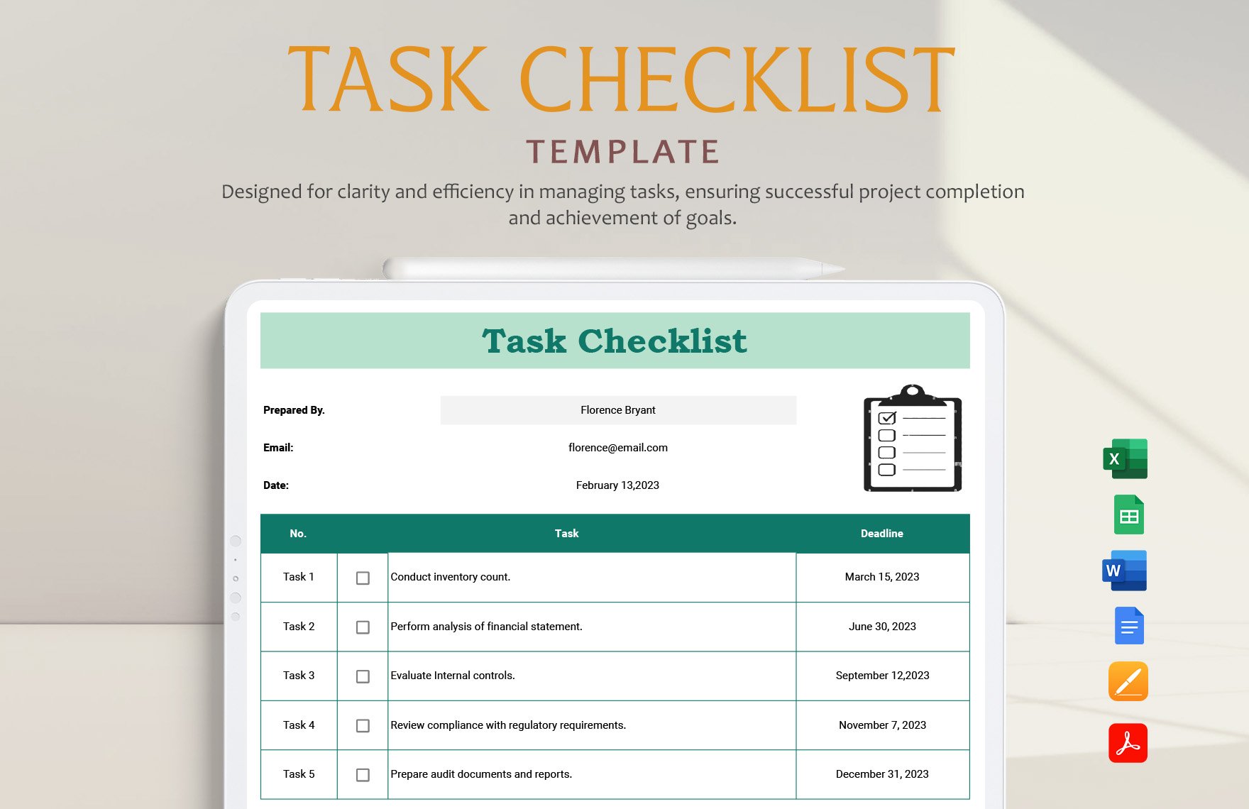Free Task Checklist Template in Word, Google Docs, Excel, PDF, Google Sheets, Apple Pages