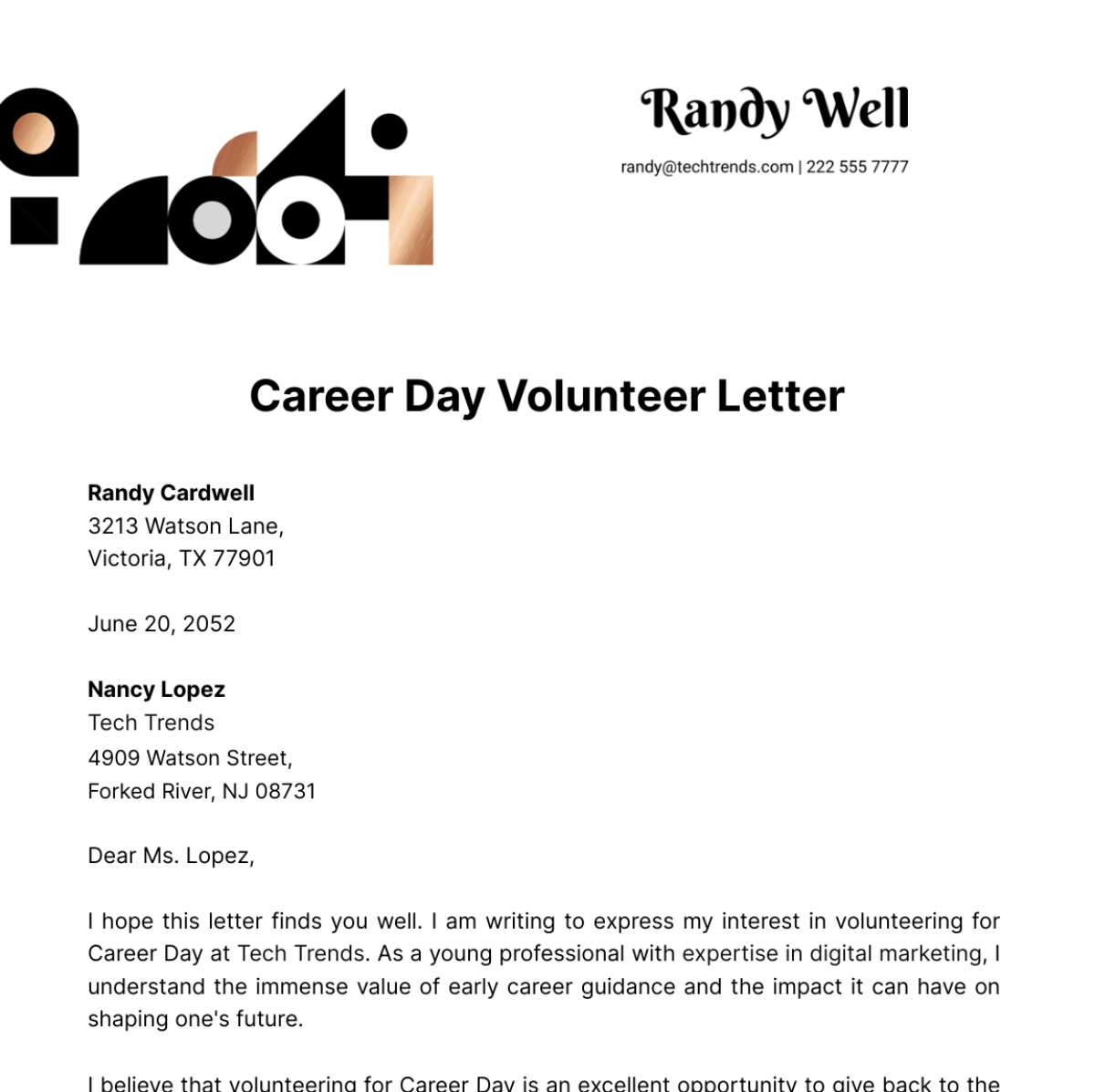 Career Day Volunteer Letter Template
