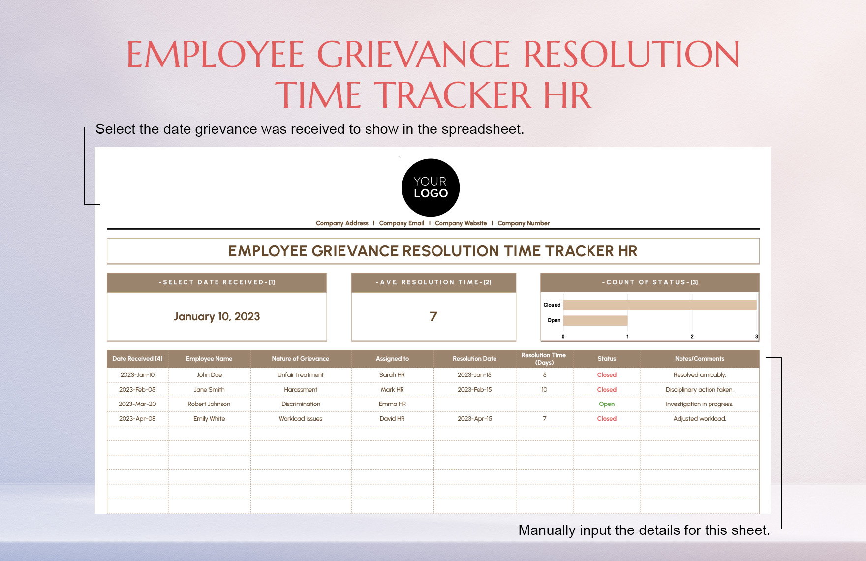 Employee Grievance Resolution Time Tracker HR Template