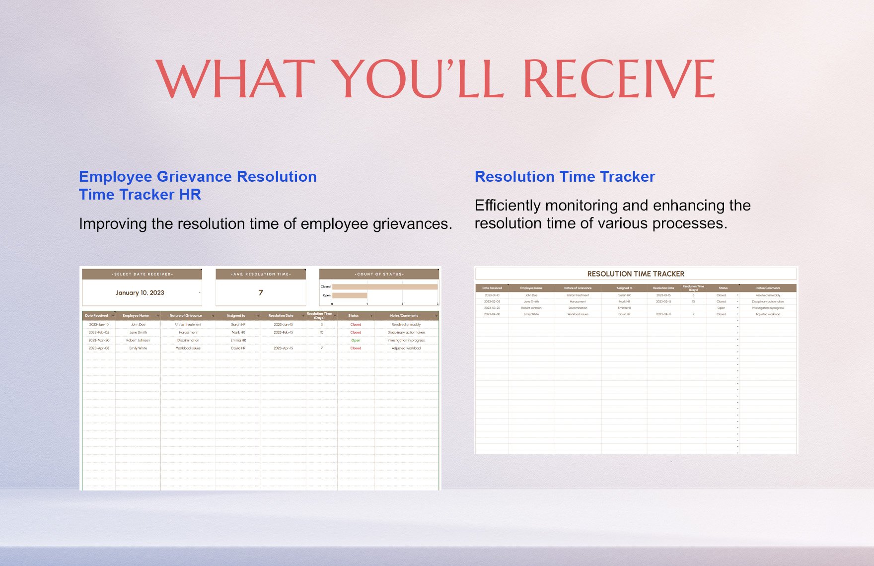 Employee Grievance Resolution Time Tracker HR Template