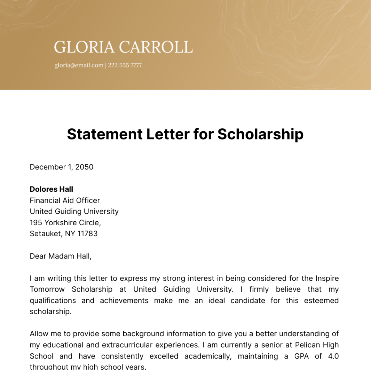 Statement Letter for Scholarship Template