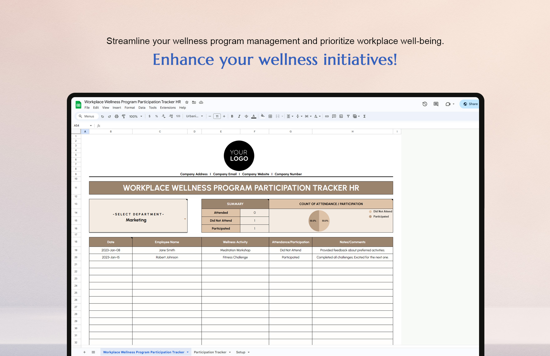 Workplace Wellness Program Participation Tracker HR Template