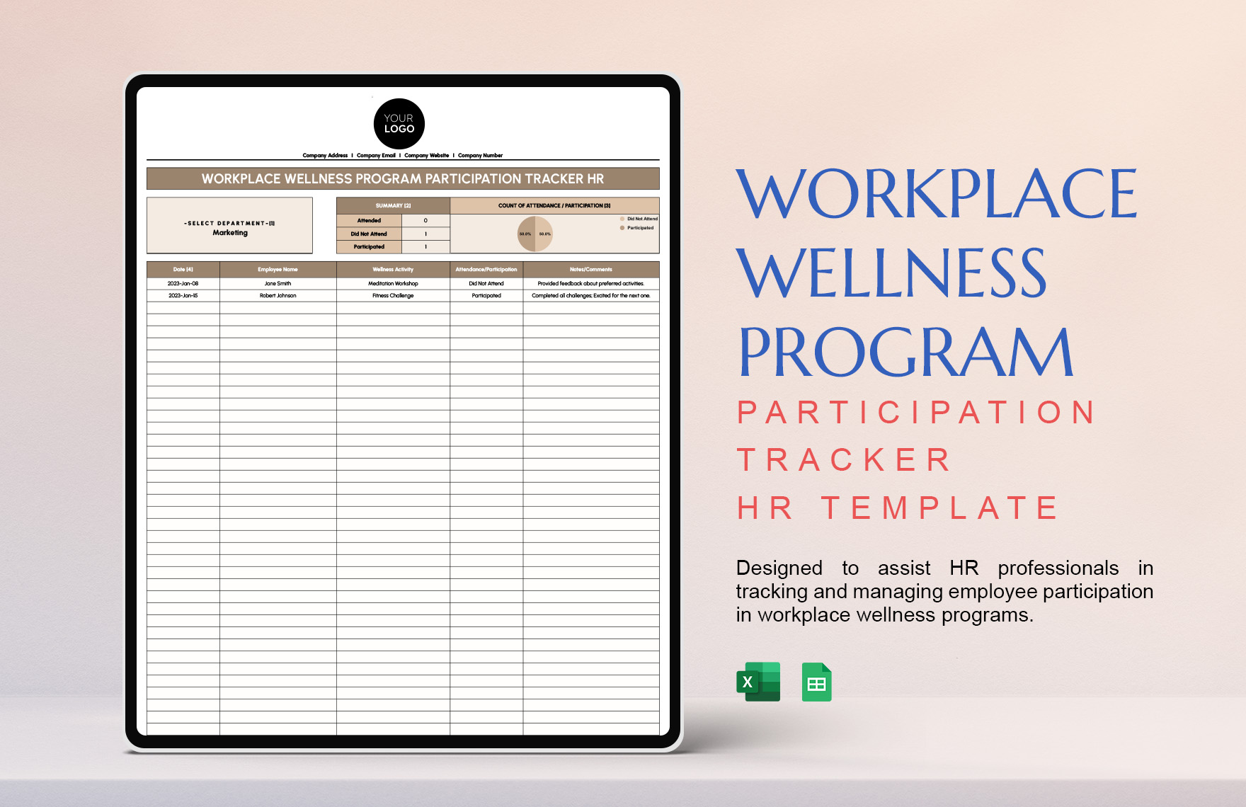 Workplace Wellness Program Participation Tracker HR Template