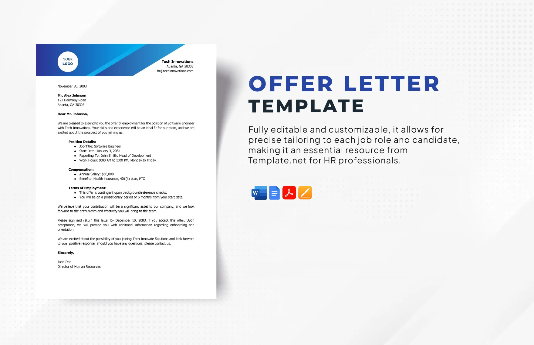 Free Offer Letter Template in Word, Google Docs, PDF, Apple Pages