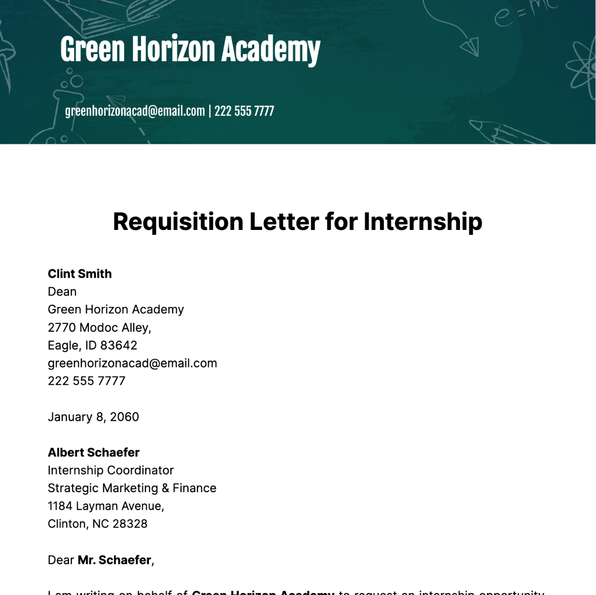 Requisition Letter for Internship Template