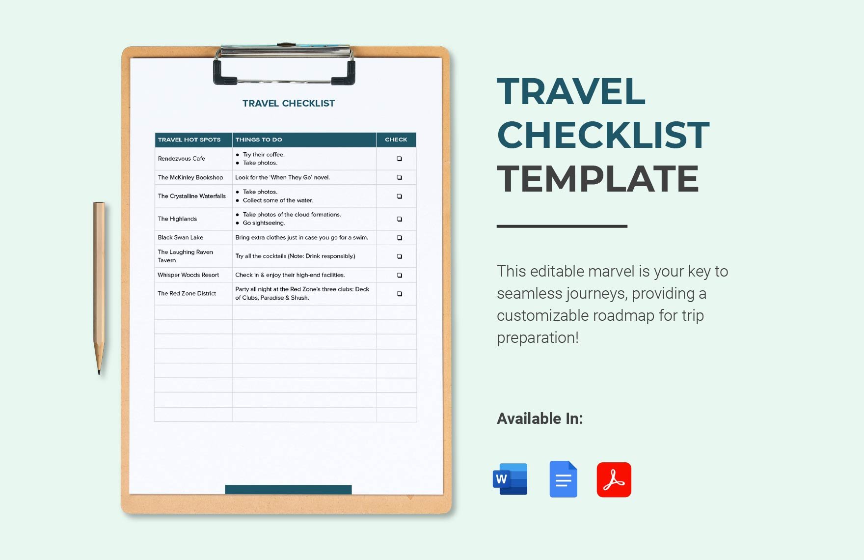 Travel Checklist Template in Pages, Word, PDF, Google Docs - Download