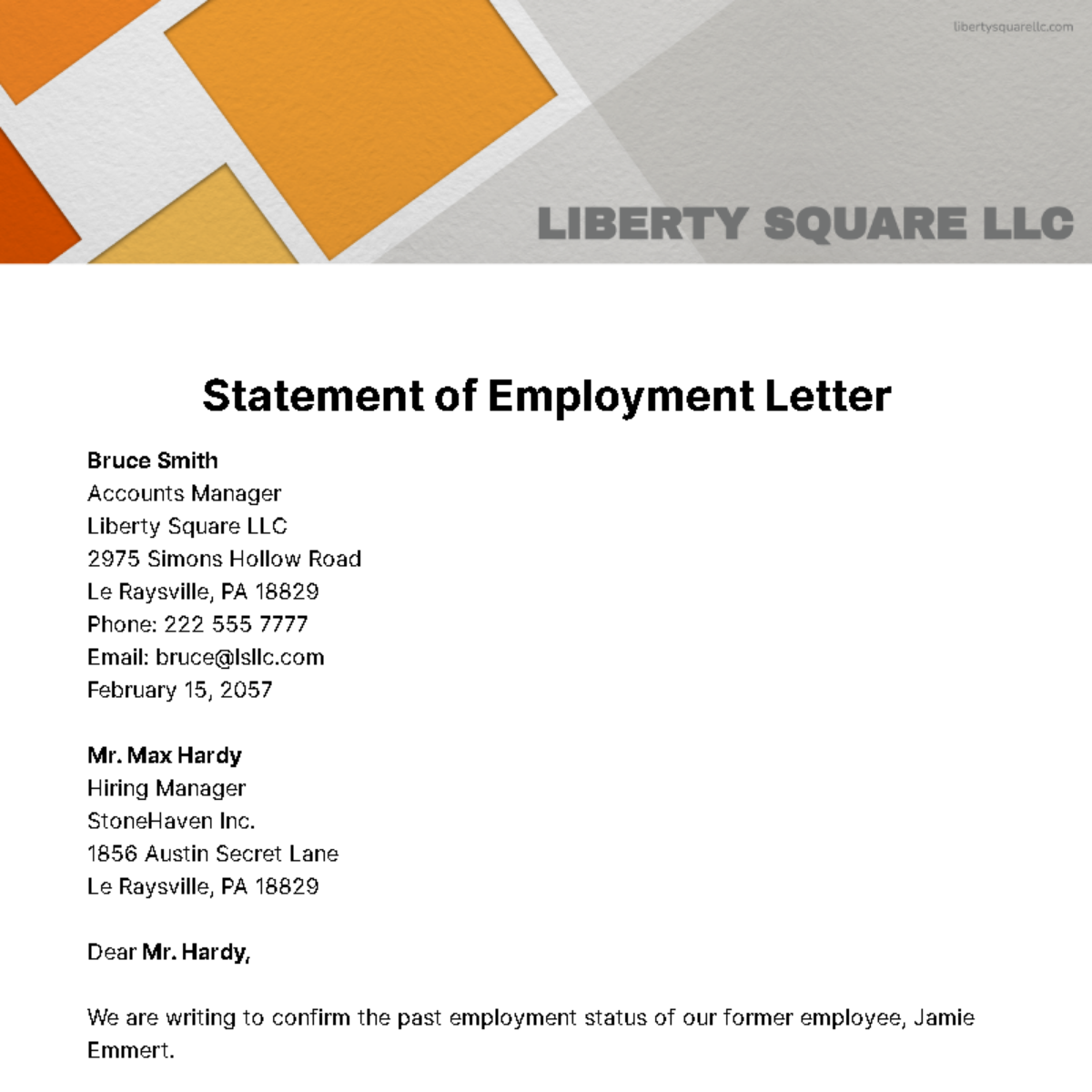 Statement of Employment Letter Template