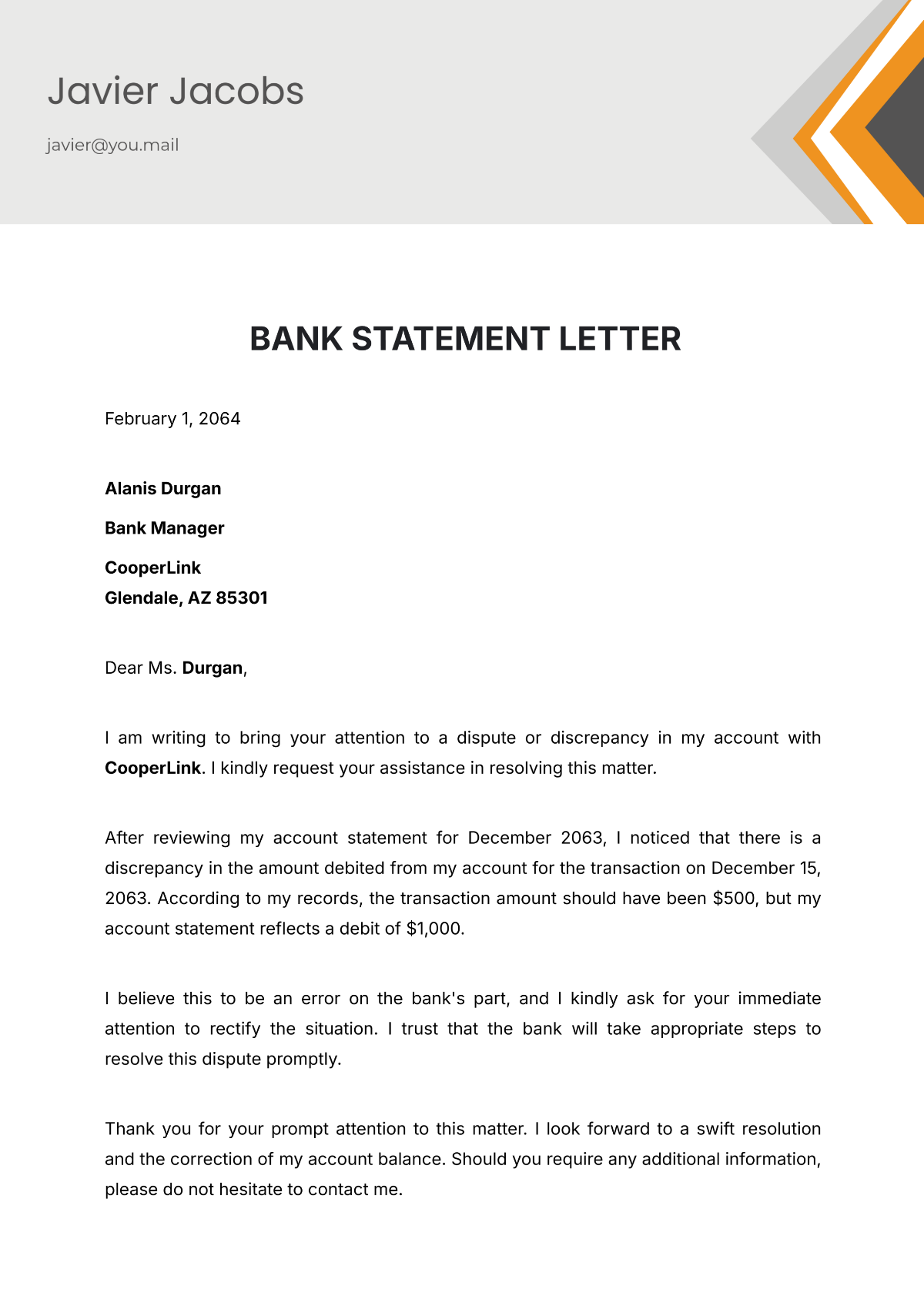 Bank Statement Letter Template - Edit Online & Download