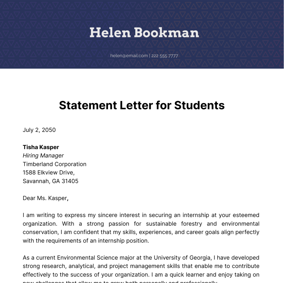 Free Statement Letter for Students Template