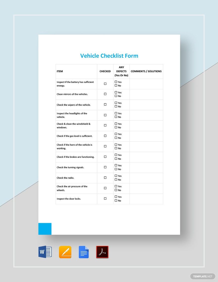 Vehicle Checklist Form Template