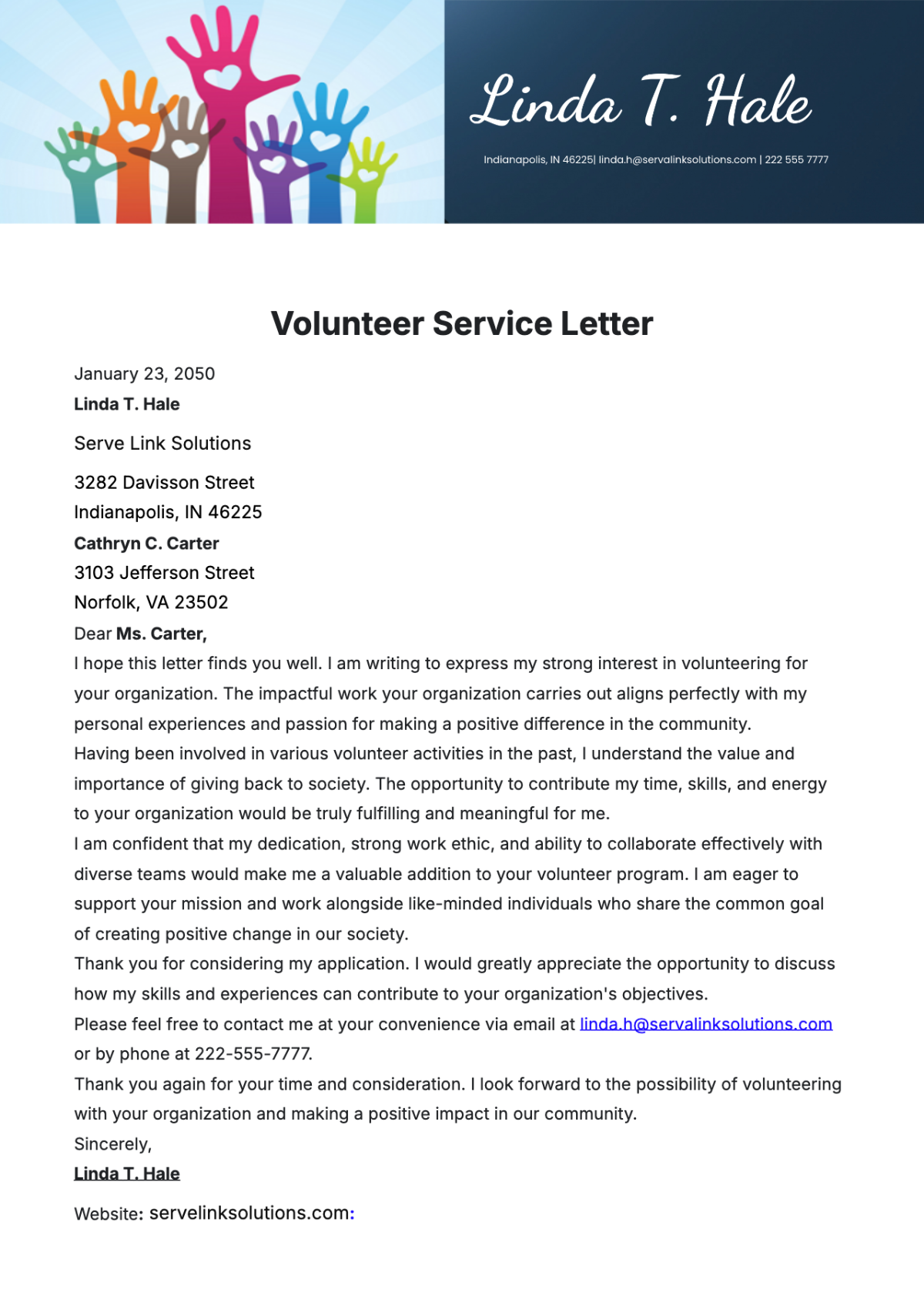 Volunteer Service Letter Template - Edit Online & Download