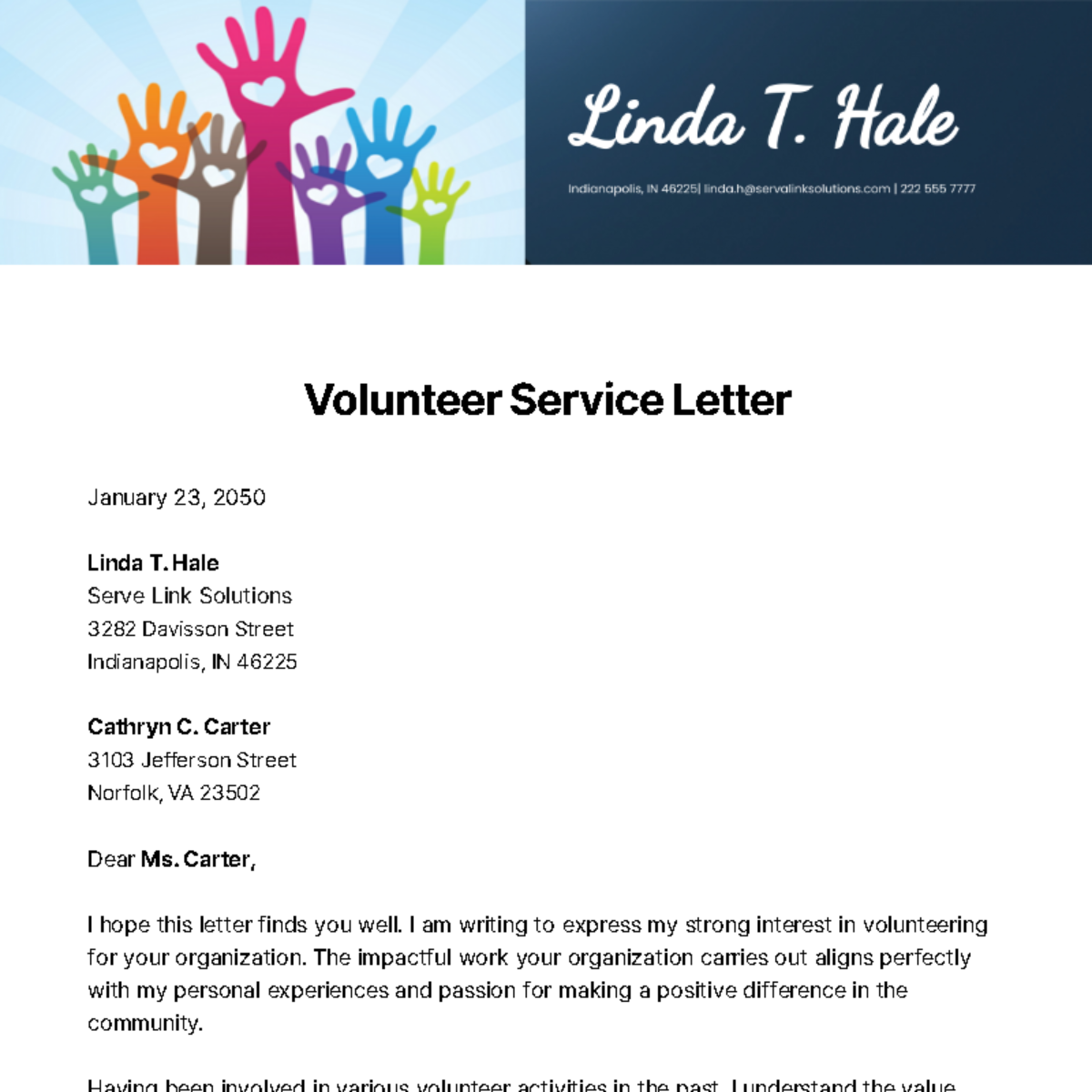 Free Volunteer Service Letter Template