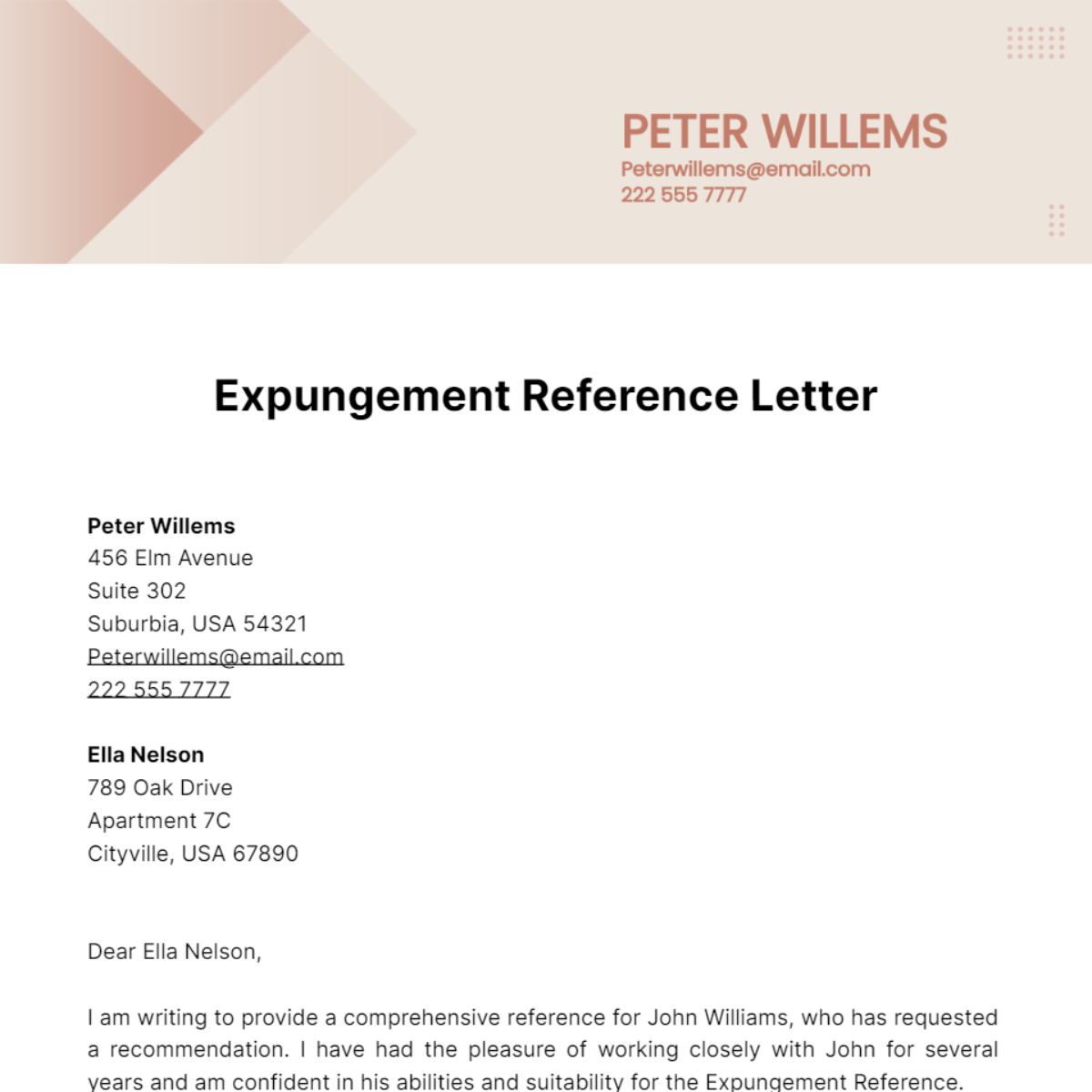 Expungement Reference Letter Template