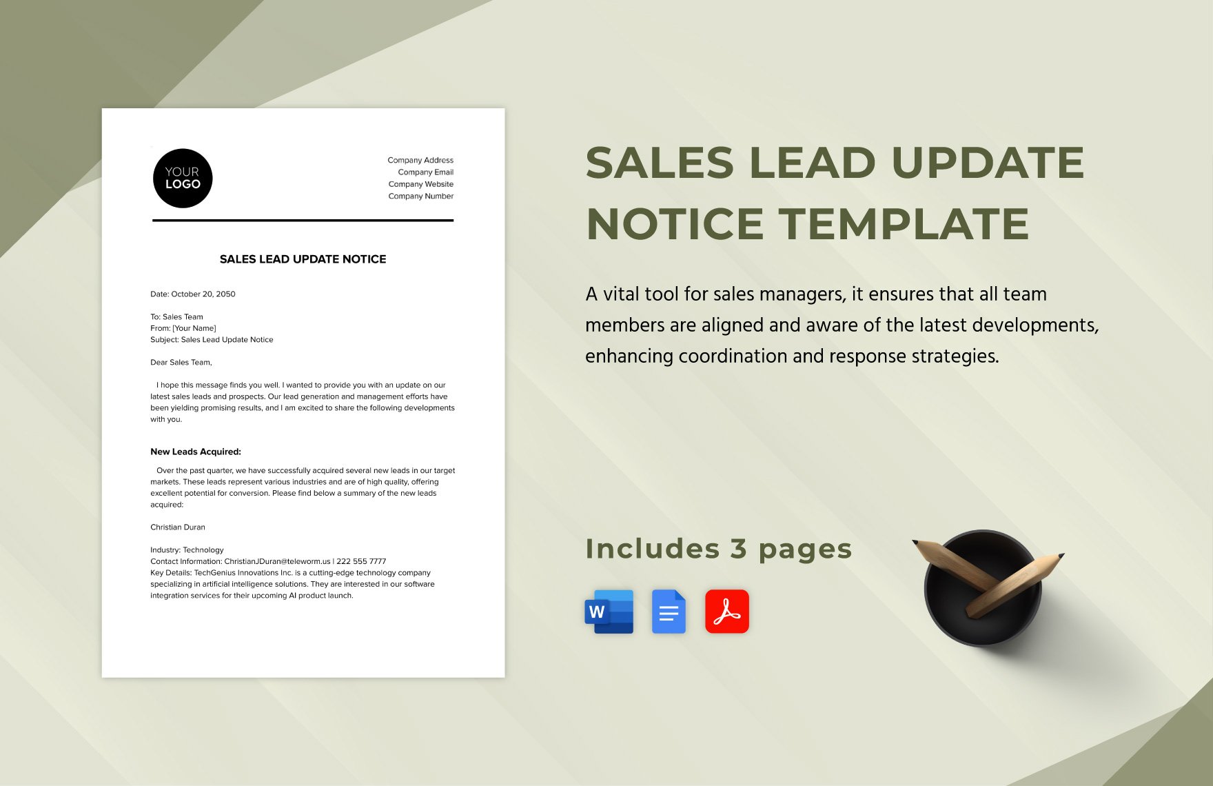 Sales Lead Update Notice Template in Word, Google Docs, PDF