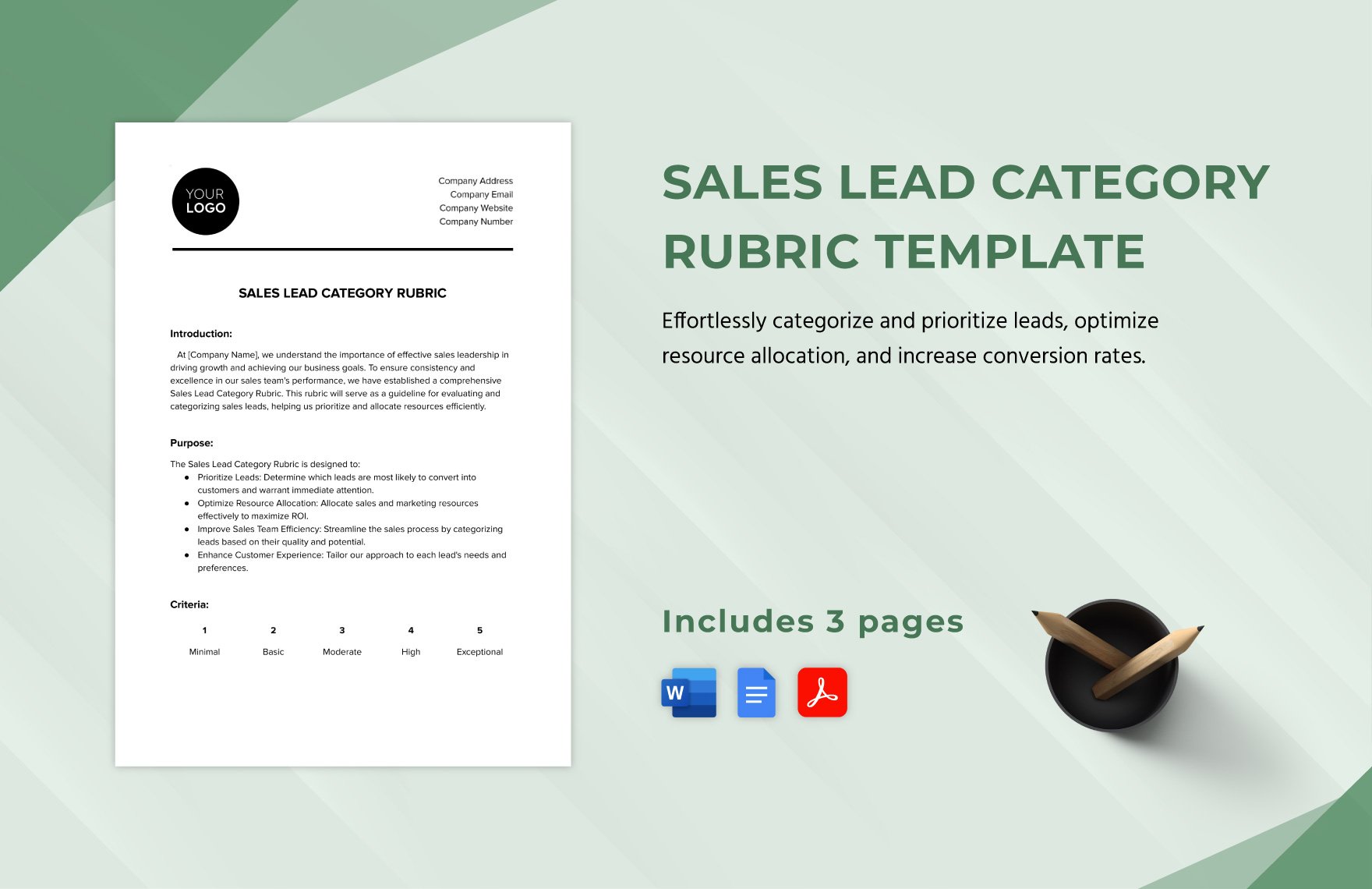 Sales Lead Category Rubric Template in Word, Google Docs, PDF