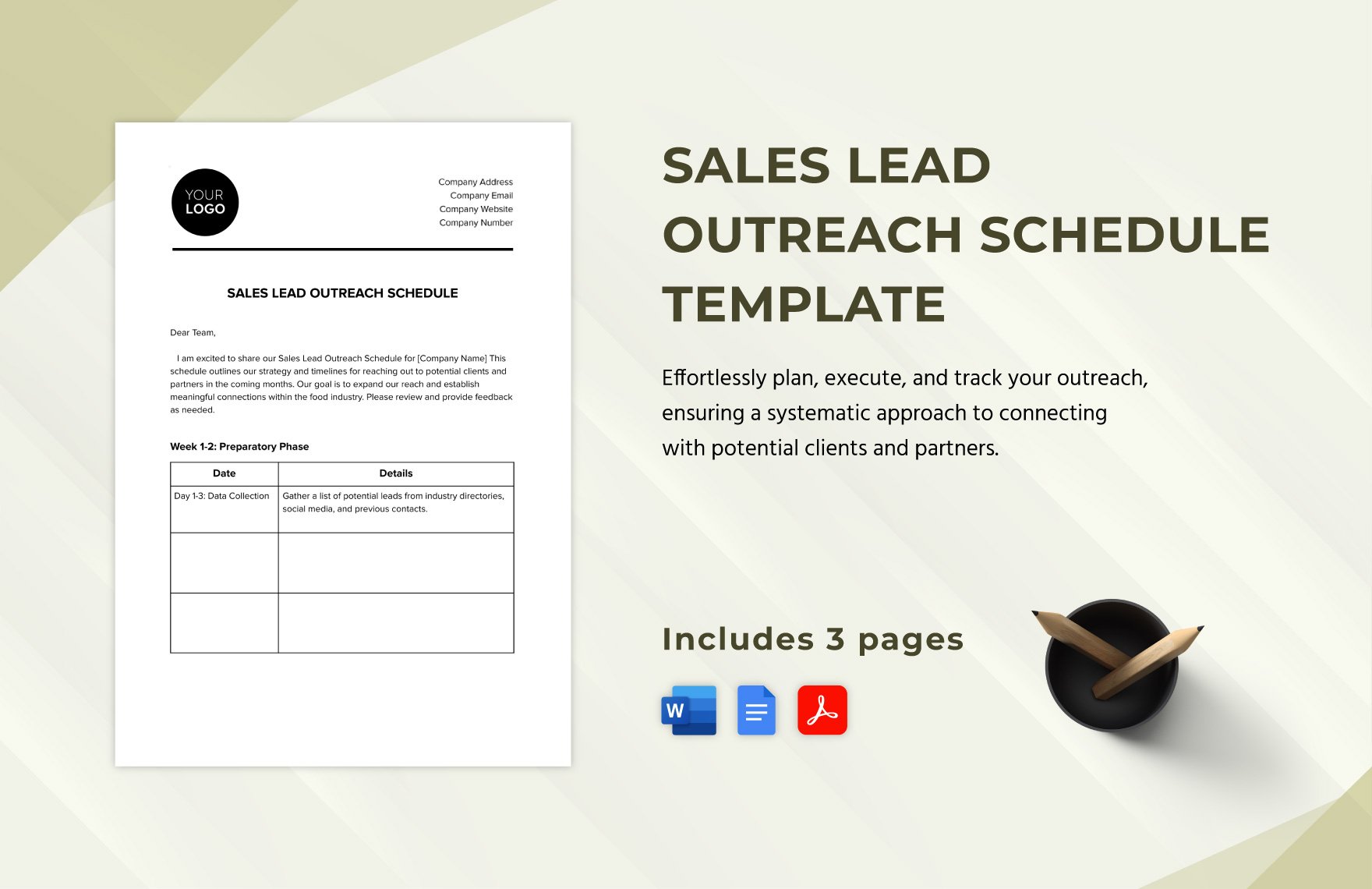 Sales Lead Outreach Schedule Template in Word, Google Docs, PDF