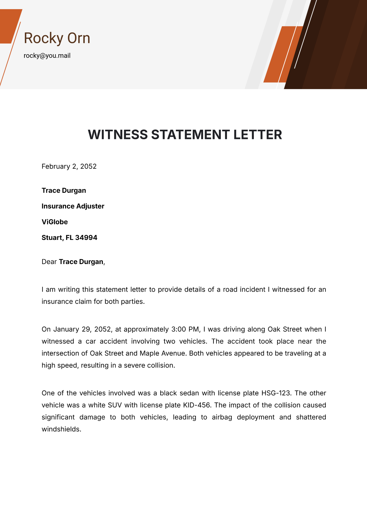 Witness Statement Letter Template - Edit Online & Download