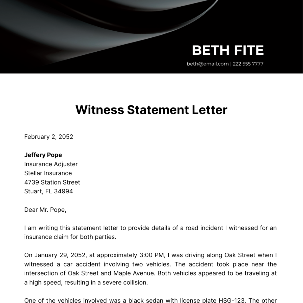 Witness Statement Letter Template