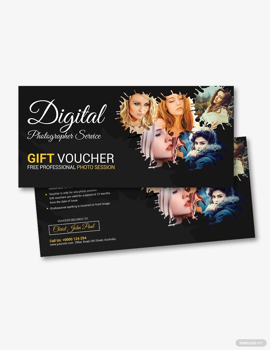 Photography Service Gift Voucher Template in Illustrator, PSD