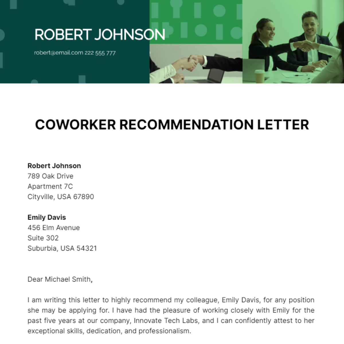 Coworker Recommendation Letter Template