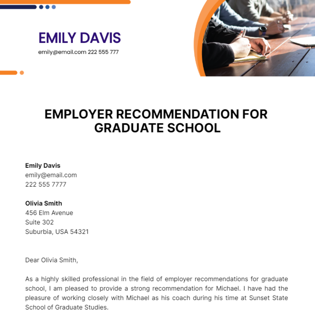 Employer Recommendation For Graduate School Template