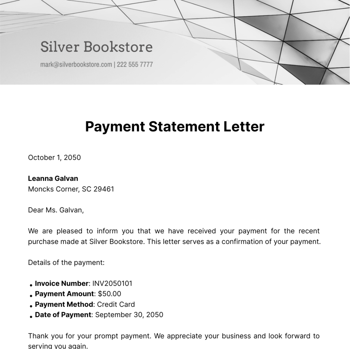 Payment Statement Letter Template