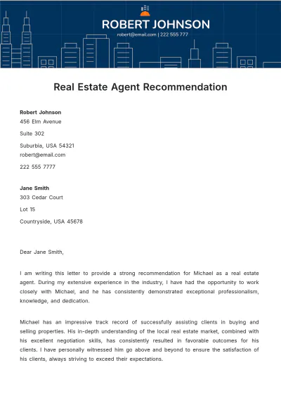 Free Real Estate Agent Recommendation Letter Template to Edit Online