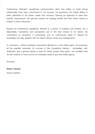Free Real Estate Agent Recommendation Letter Template to Edit Online