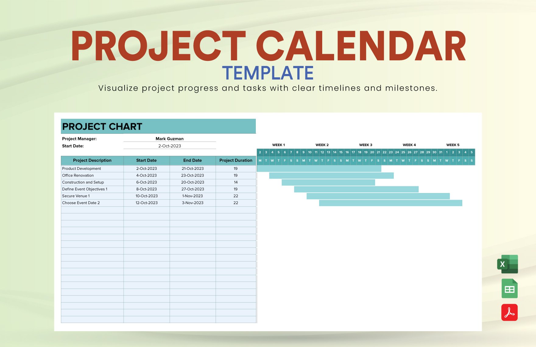 Project Chart Template in Excel, PDF, Google Sheets