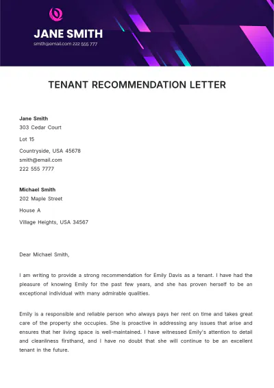 Free Tenant Recommendation Letter Template to Edit Online