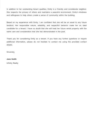 Free Tenant Recommendation Letter Template to Edit Online