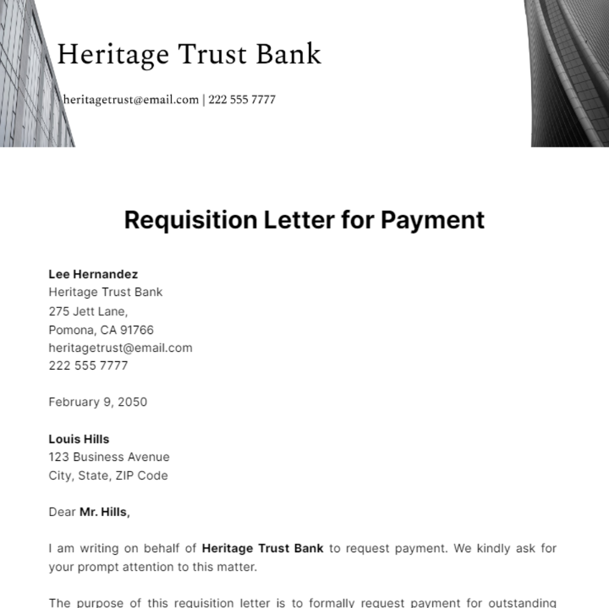 Requisition Letter for Payment Template